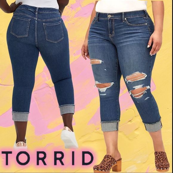 Torrid Medium Wash Eco Vintage Stretch Crop Boyfriend Jeans Size 22 NWT - Picture 3 of 14